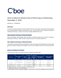 Cboe to Observe National Day of Mourning on Wednesday, December 5, 2018