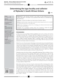 Determining the Type Locality and Collector of Nylander's South