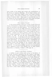 John Ledyard Honored Jolm Ledyard Honored Articles on the Pacific