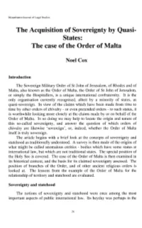 States: the Case of the Order of Malta