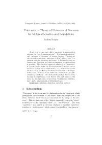 A Theory of Universes of Discourse for Metamathematics and Foundations