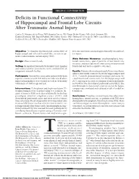 Deficits in Functional Connectivity of Hippocampal and Frontal Lobe Circuits After Traumatic Axonal Injury