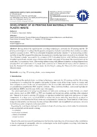Development of 3D Printing Raw Materials from Plastic Waste