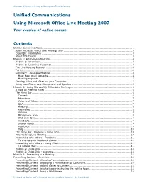 Unified Communications Using Microsoft Office Live Meeting 2007