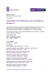 Cumulative List of Ministers and Law Officers: Session 6