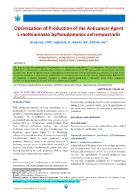 Optimization of Production of the Anticancer Agent L-Methioninasebypseudomonasextremaustralis