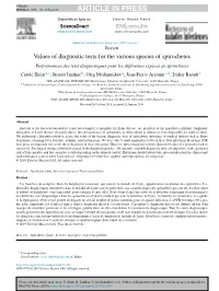 Values of Diagnostic Tests for the Various Species of Spirochetes