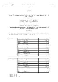 Communication from the Commission — Corresponding Values of The
