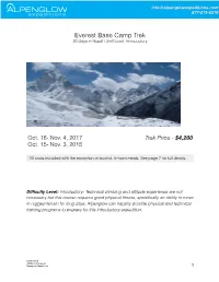 Everest Base Camp Trek 20 Days in Nepal / Skill Level: Introductory