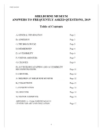 Shelburne Museum Answers to Frequently Asked Questions, 2019