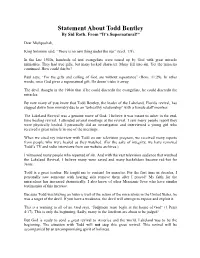 Statement About Todd Bentley by Sid Roth, from “It’S Supernatural!”