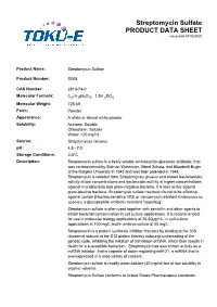 Streptomycin Sulfate PRODUCT DATA SHEET Issue Date 01/06/2020
