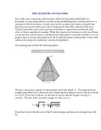 THE GEOMETRY of PYRAMIDS One of the More Interesting Solid