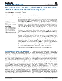 The Ontogenetic Drivers of Behavioral Variation Across Groups
