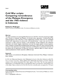 Cold War Scripts: Comparing Remembrance of the Malayan Emergency and the 1965 Violence in Indonesia