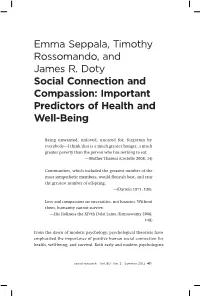 Social Connection and Compassion: Important Predictors of Health and Well-Being
