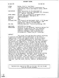 Trace Resourcebook: Assistive Technologies for Communication, Control and Computer Access, 1993-94 Edition