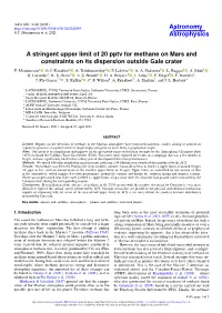 A Stringent Upper Limit of 20 Pptv for Methane on Mars and Constraints on Its Dispersion Outside Gale Crater F
