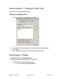 Internet Explorer 11 Settings for Web Client