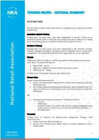 Trading Hours – National Summary