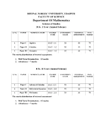 Department of Mathematics Scheme of Studies B.Sc