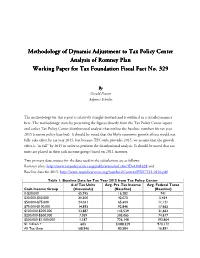 Methodology of Dynamic Adjustment to Tax Policy Center Analysis of Romney Plan Working Paper for Tax Foundation Fiscal Fact No