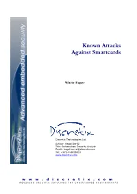 Known Attacks Against Smartcards
