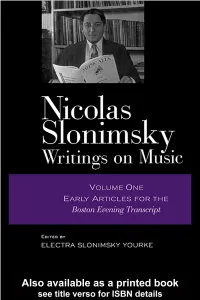 Nicolas Slonimsky: Writings on Music