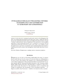 Pythagorean Philolaus' Pyrocentric Universe