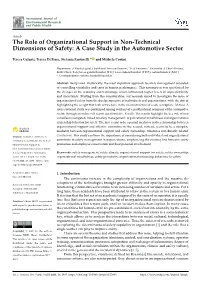 The Role of Organizational Support in Non-Technical Dimensions of Safety: a Case Study in the Automotive Sector