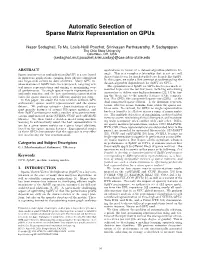 Automatic Selection of Sparse Matrix Representation on Gpus