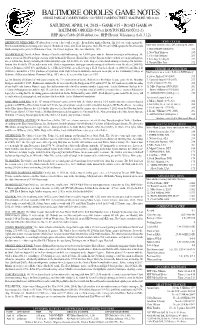 Baltimore Orioles Game Notes