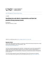 Identifying Low-Carb Dieter's Characteristics and Their Diet Practices During Business Travels