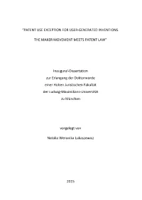 Patent Use Exception for User-Generated Inventions
