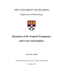 THE UNIVERSITY of READING Dynamics of the Tropical Tropopause and Lower Stratosphere