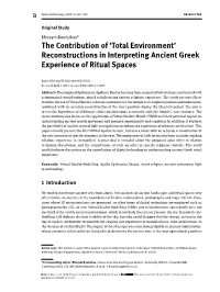 Reconstructions in Interpreting Ancient Greek Experience of Ritual Spaces