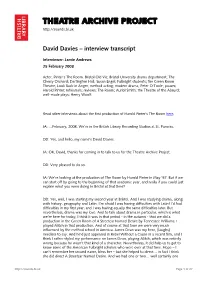 Theatre Archive Project: Interview with David Davies