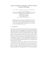 Logic and Rational Languages of Words Indexed by Linear Orderings