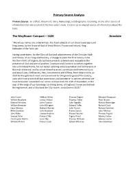 Primary Source Analysis the Mayflower Compact – 1620 Annotate