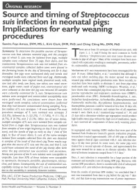 Source and Timing of Streptococcus Suis Infection in Neonatal Pigs