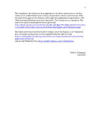 1 the Translation That Follows Is of an Appendix to the Third Controversy I