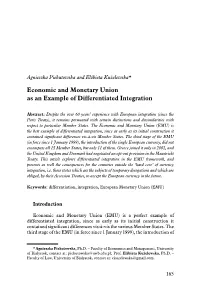 Economic and Monetary Union As an Example of Differentiated Integration