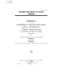 Exploring Free Speech on College Campuses Hearing