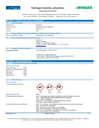 Hydrogen Bromide (Anhydrous) Safety Data Sheet