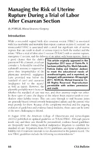Managing the Risk of Uterine Rupture During a Trial of Labor After Cesarean Section