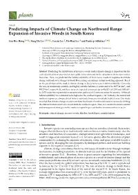 Predicting Impacts of Climate Change on Northward Range Expansion of Invasive Weeds in South Korea
