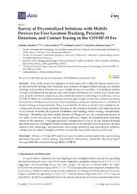 Survey of Decentralized Solutions with Mobile Devices for User Location Tracking, Proximity Detection, and Contact Tracing in the COVID-19 Era