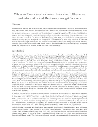 When Do Coworkers Socialize? Institional Diﬀerences and Informal Social Relations Amongst Workers