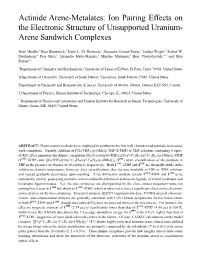Actinide Arene-Metalates: Ion Pairing Effects on the Electronic Structure of Unsupported Uranium- Arene Sandwich Complexes
