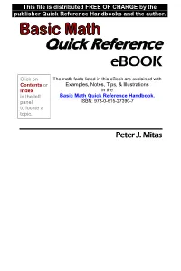 Basic Math Quick Reference Ebook